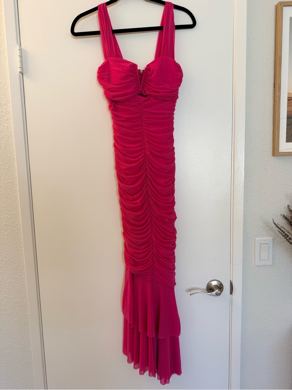 Hot Pink Ruched Maxi Dress with Sweetheart Neckline